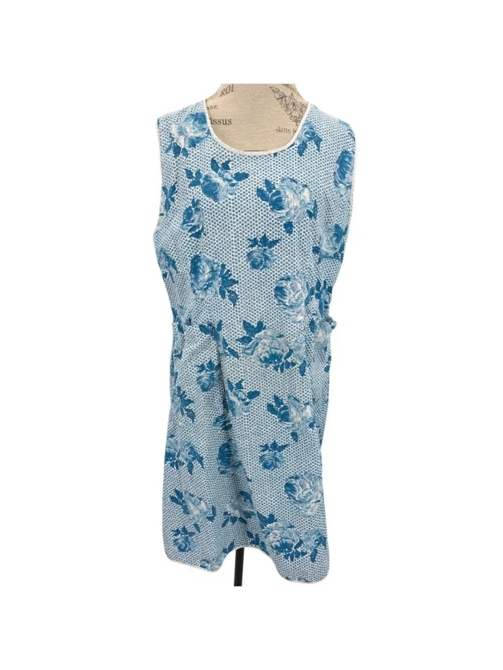Handmade Smock Kitchen Apron Womens XL Blue Floral Pockets Vintage Cottage